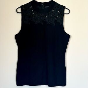 White House Black Market Black Lace Detail Blouse - Size: Medium